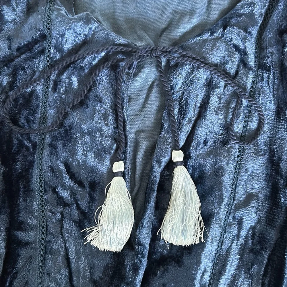 Boston Proper Blue Velvet Tunic Pearl Embroidery See Description - Picture 6 of 8